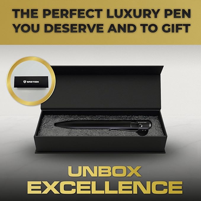 BASTION® Luxury Bolt Action Pen, Durable Professional Ballpoint Pen with Fine Tip, EDC Pen Ink Refillable Pen - Black Stainless Steel