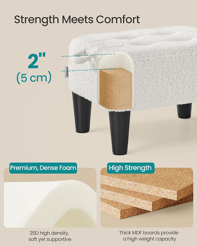 SONGMICS Foot Stool, Small Teddy Fleece Footstool Ottoman - Image 5