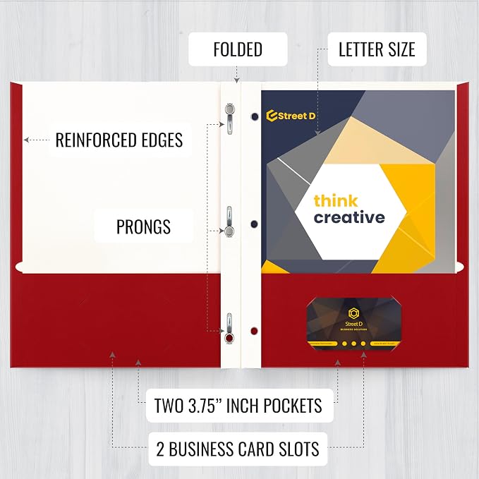 Better Office Products Plastic Folders, 50 Pack Red Paper Folders - Image 3