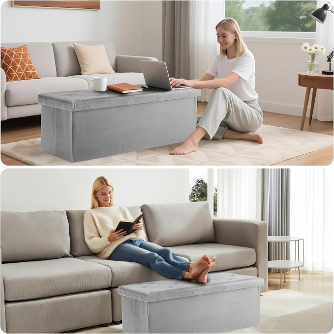 DUMOS 43 Inch Folding Storage Ottoman Bench, Large Storage Chest withThicker - Image 10