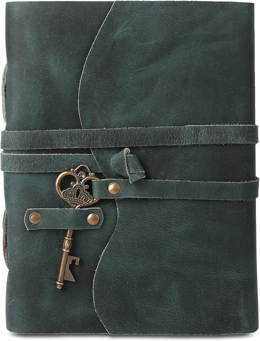 Leather Journal with Deckle Edge Paper 8x6 inch and Vintage Key | Handmade by KomalsPassionLeather