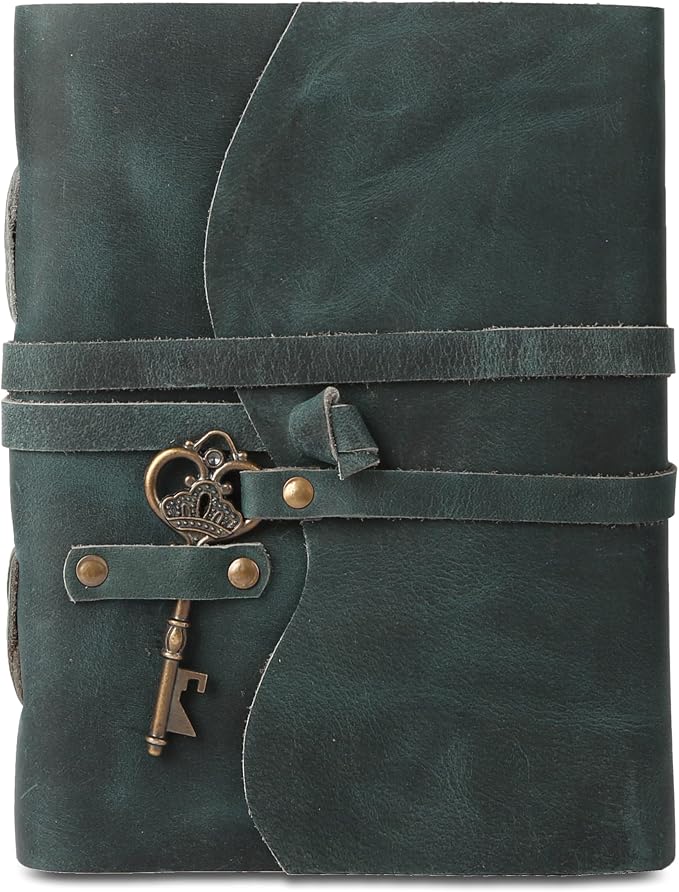 Leather Journal with Deckle Edge Paper 8x6 inch and Vintage Key | Handmade by KomalsPassionLeather
