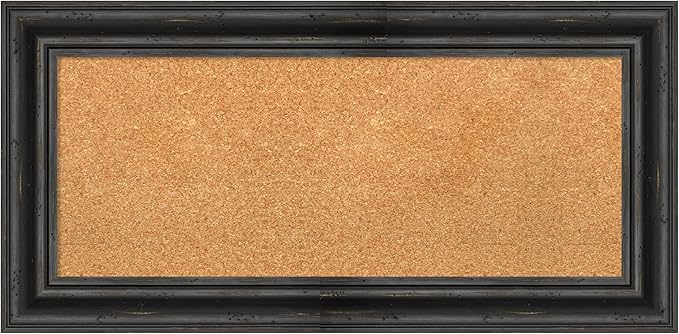 Amanti Art Natural Cork Board for Wall, 17x35 Vision Board with Black Wood Frame, Medium Corkboard Office Decor for Home Organization, Country Rustic Corkboard Pinboard to Display Items for Home-DeskLoop Office