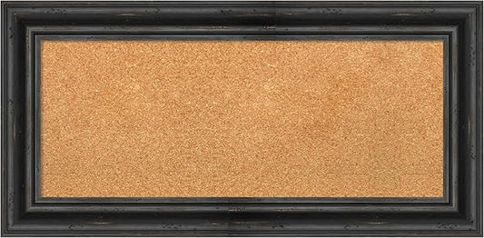 Amanti Art Natural Cork Board for Wall, 17x35 Vision Board with Black Wood Frame, Medium Corkboard Office Decor for Home Organization, Country Rustic Corkboard Pinboard to Display Items for Home-DeskLoop Office