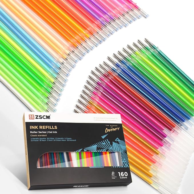 160 Colors Gel Pen Ink Refills, Glitter Neon Gel Ink Pens Refills Replace by ZSCM
