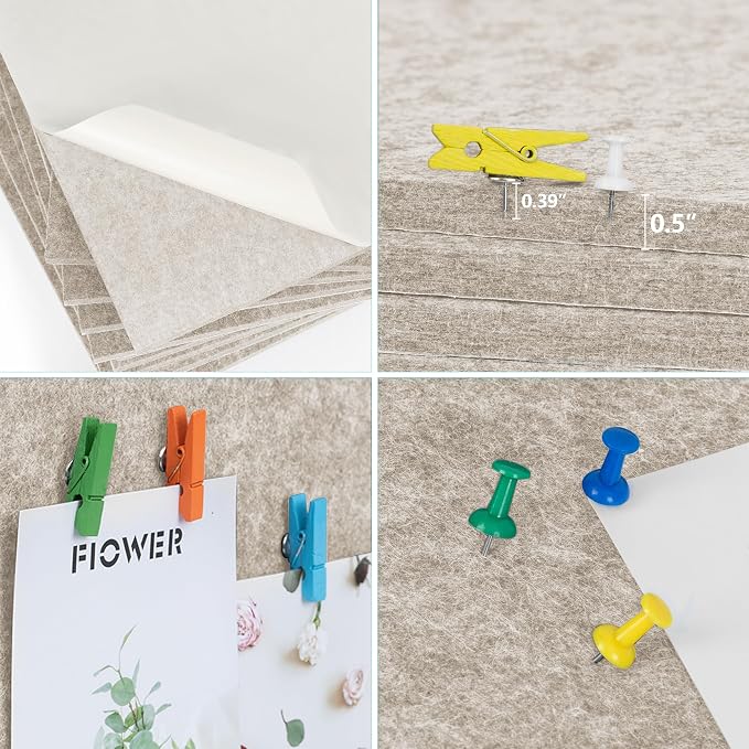 AKTOP Cork Bulletin Board 12x12, 1/2" Thick Felt Cork Board Tiles 6 Pack - Image 5
