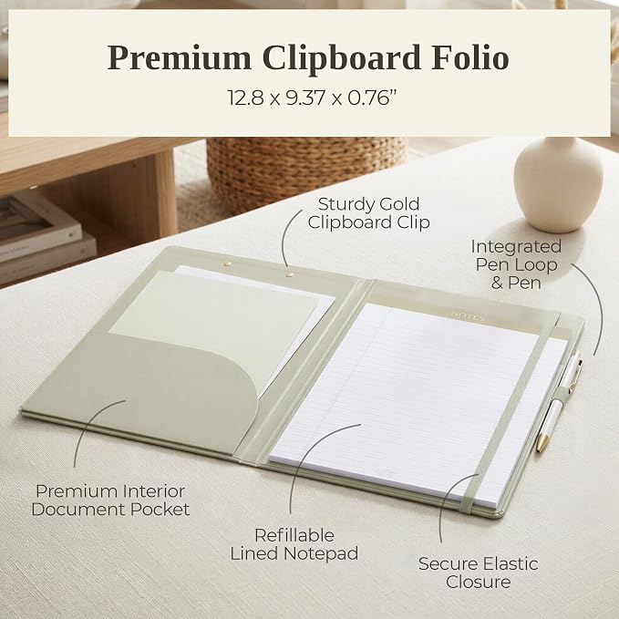 Aesthetic Clipboard Folio with Refillable Lined Notepad & Interior Pocket – - Image 5