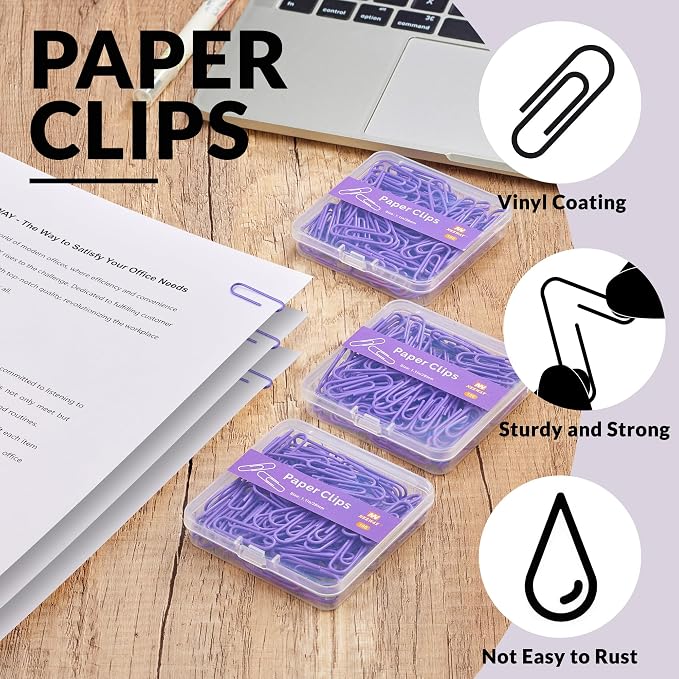 NEEWAY Small Paper Clips, 1.1 Inch Vinly Coated Colored Paperclips, 3 Pack of - Image 4