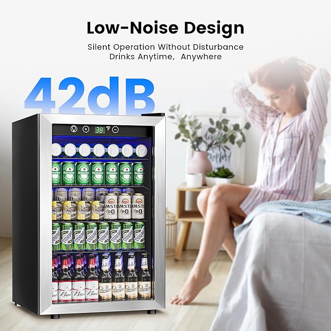 145 Can Beverage Refrigerator Cooler - 4.5 Cu.Ft Mini Fridge Glass Door, Soda Wine Beer Drink Fridge, Small Refrigerator for Bedroom Office Home Bar Dorm, Digital Temperature Control, Silver-DeskLoop Office