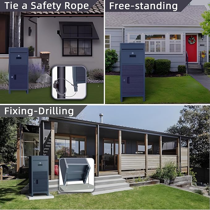 Package Delivery Boxes for Outside, Large Parcel Drop Boxes with Lock, Customize Address Stickers Package Drop Boxes for Outside is Waterproof,Package Delivery Box for Porch(Grey,15.7*15.7*37.8 in)-DeskLoop Office