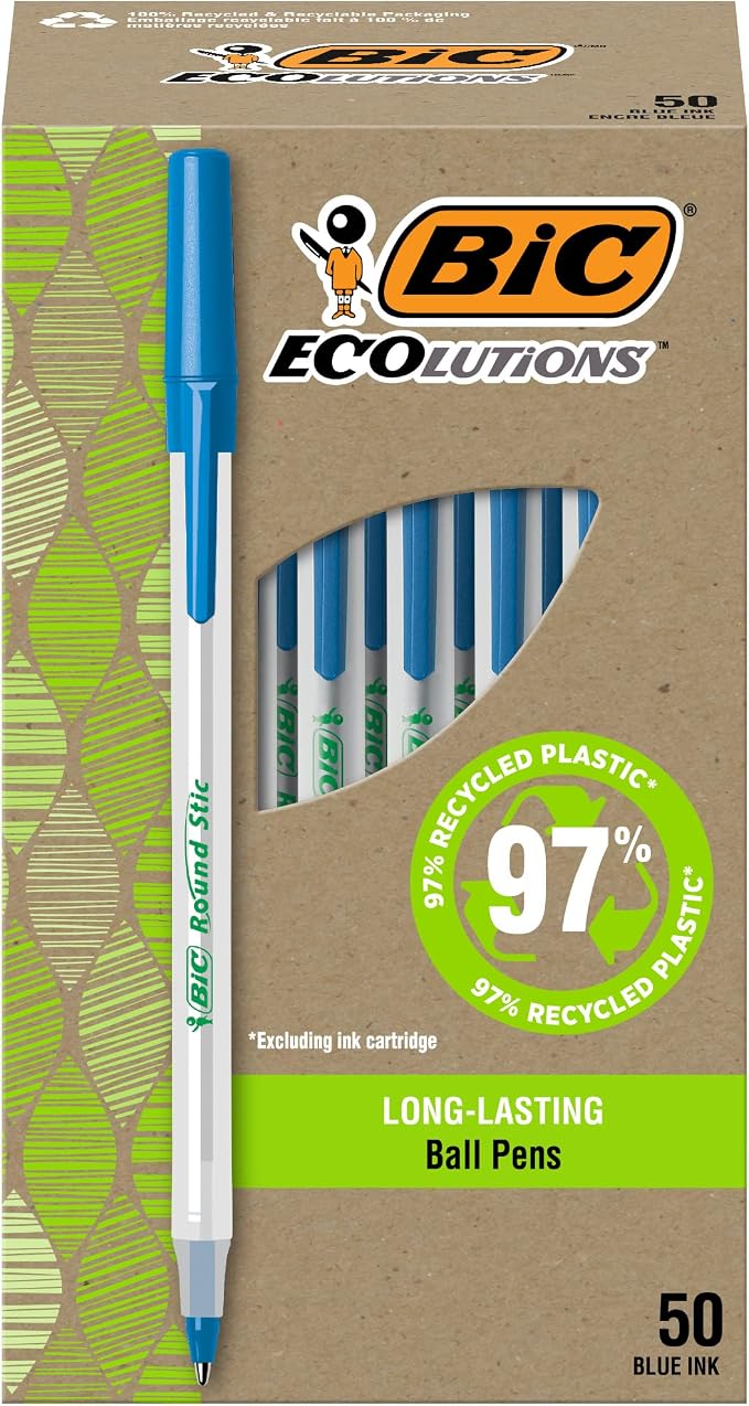 BIC Ecolutions Round Stic Ballpoint Pens, Medium Point, 50-Count Pack by BIC