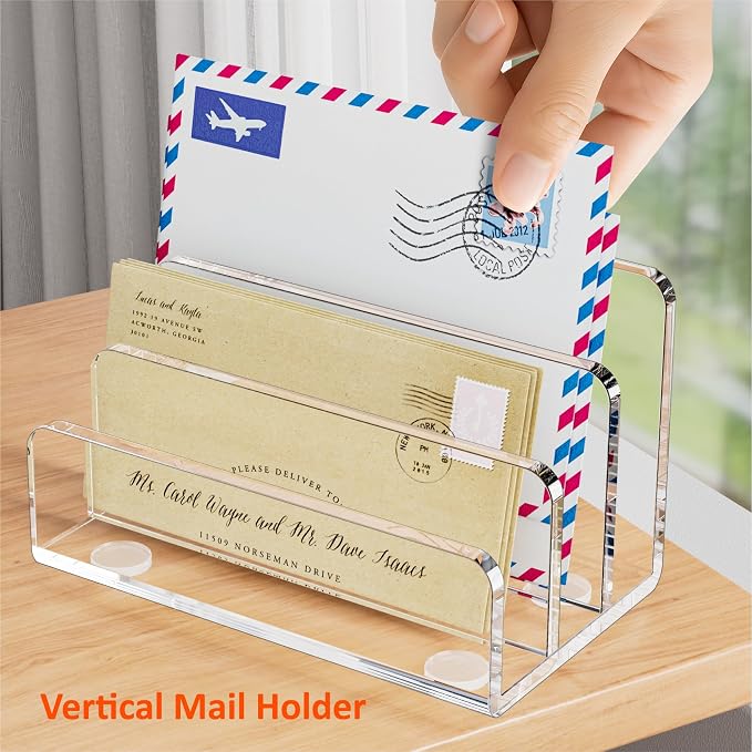 FUCDTEFC Mail Organizer Countertop, 3 Section Clear Acrylic Small File Holders - Image 6