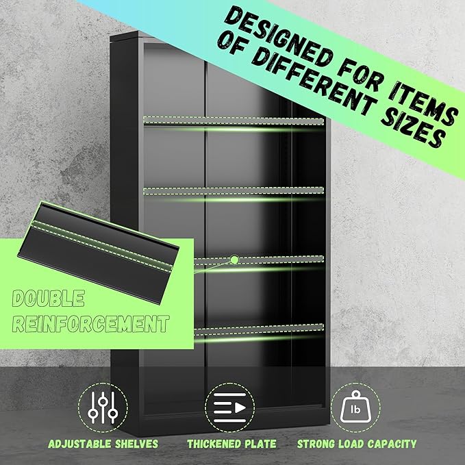 INTERGREAT Garage Storage Cabinets with Doors and Shelves,72" H Steel Locking Cabinets Storage with Lockable Door,Metal Storage Cabinet for Home Office,Warehouse,School,Black Blue-DeskLoop Office