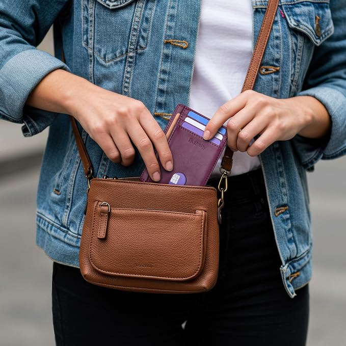 Buffway Slim Minimalist Front Pocket RFID Blocking Leather Wallets - Image 7