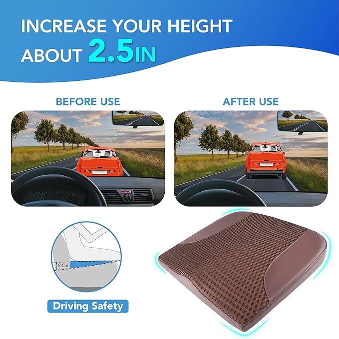 Car Seat Cushion, Comfortable Memory Foam Seat Pillow for Driving, Sciatica-Back Pain Relief, Cushion for Car-Truck, Office, Wheelchair - Brown-DeskLoop Office