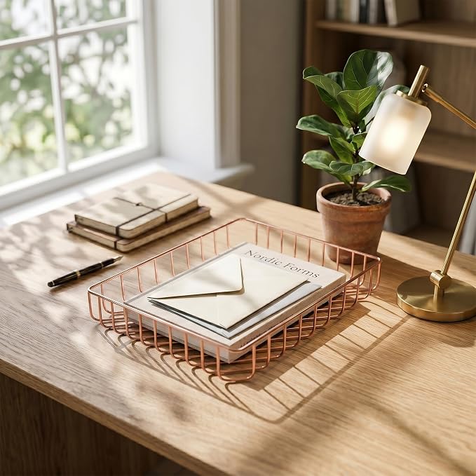 Elegant Gold Wire Desk Tray Organizer - Image 3