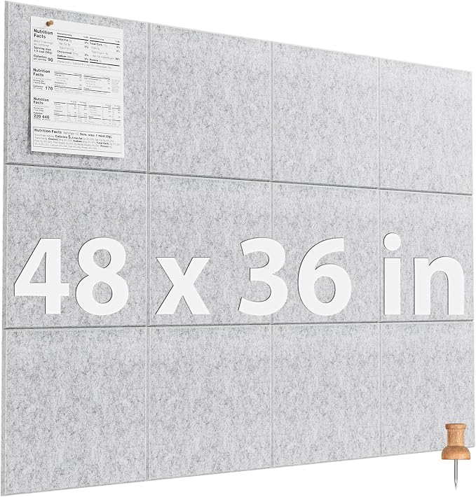 MaxGear Felt Bulletin Board 48" x 36", Light Gray Felt Wall Tile Wall Decor | by MaxGear