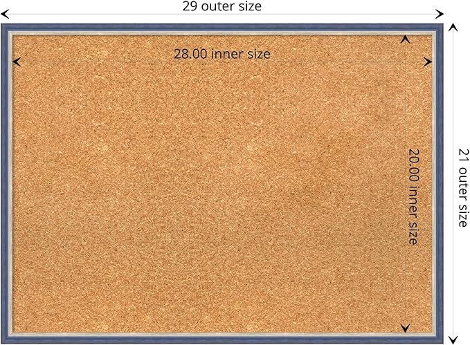 Amanti Art Natural Cork Board for Wall, 21x29 Vision Board with Blue Wood Frame, Medium Corkboard Office Decor for Home Organization, Modern Contemporary Corkboard Pinboard to display items for home-DeskLoop Office