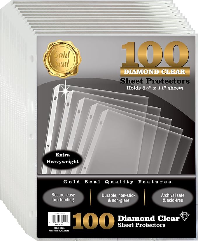 GOLD SEAL Page Protectors, 100 Pack Diamond Clear 4 Mil Heavyweight Page by GOLDSEAL