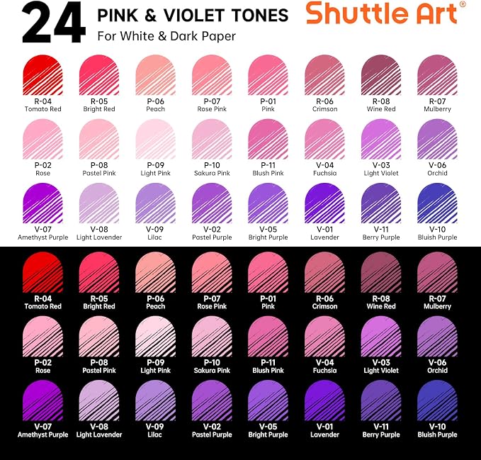 Shuttle Art Colored Pens, 24 Pink & Purple Tone Colors Cute Journal Pens 0.6mm - Image 2