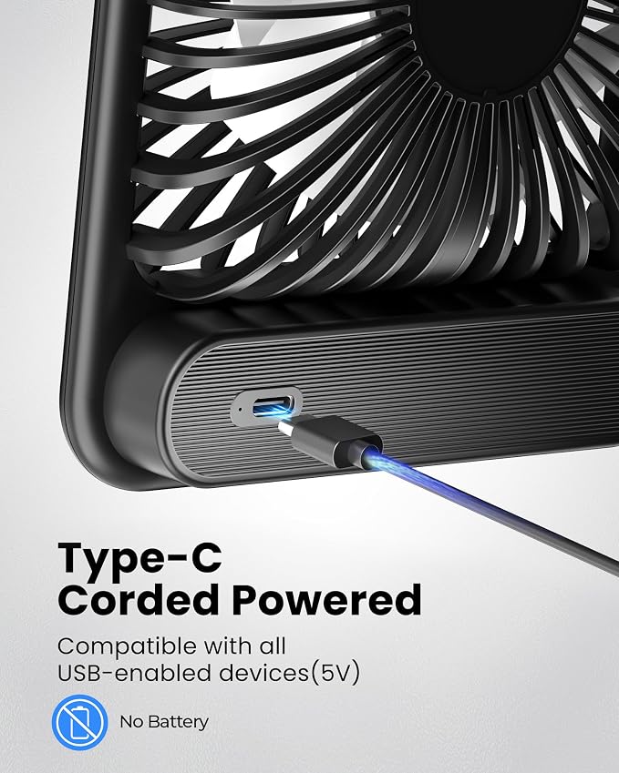 Koonie USB Desk Fan, Strong Wind Ultra Quiet Small Personal Fan - Image 4