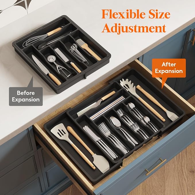 Lifewit Utensil Organizer for Kitchen Drawer, Expandable Cooking Silverware Tray - Image 7