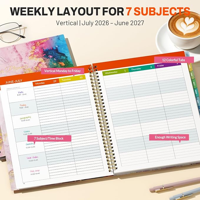 SUNEE Teacher Planner 2026-2027 Academic Year, 7 Periods Lesson Plan Book Jul - Image 2