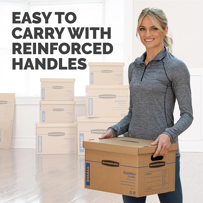 Bankers Box Small Classic Moving Box 10 Pack, Reinforced Handles, Tape-Free - Image 4