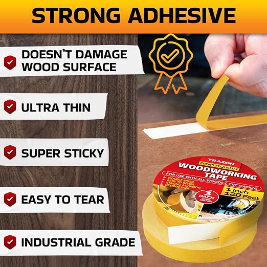 Trazon Double Sided Woodworking Tape Super Strong, 3 Pack, 1 Inch x 120 Feet - Image 7