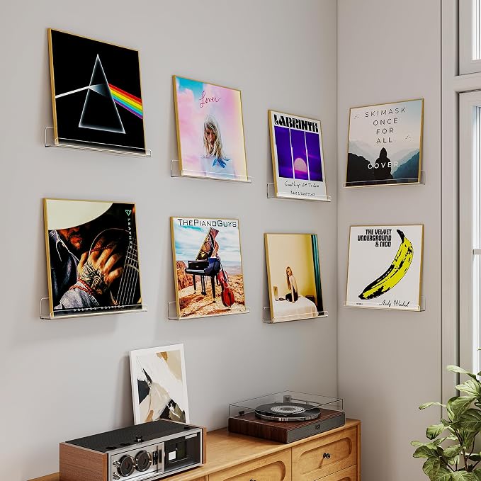 Laurensory 8 Pack Vinyl Record Shelf Wall Mount Shelves, 12 inch Clear Acrylic - Image 3