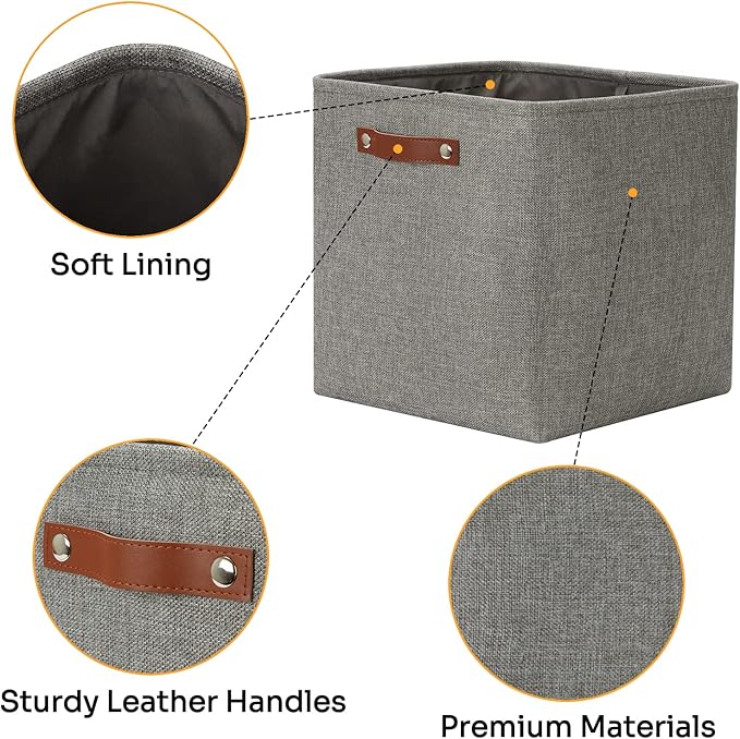 DULLEMELO Cube Storage Boxes,13 inch Fabric Baskets Closet Storage Bins for Home Organization and Storage,Stackale Gift Baskets Empty for Nursery Clothes Toys Kids Storage(Grey)-DeskLoop Office