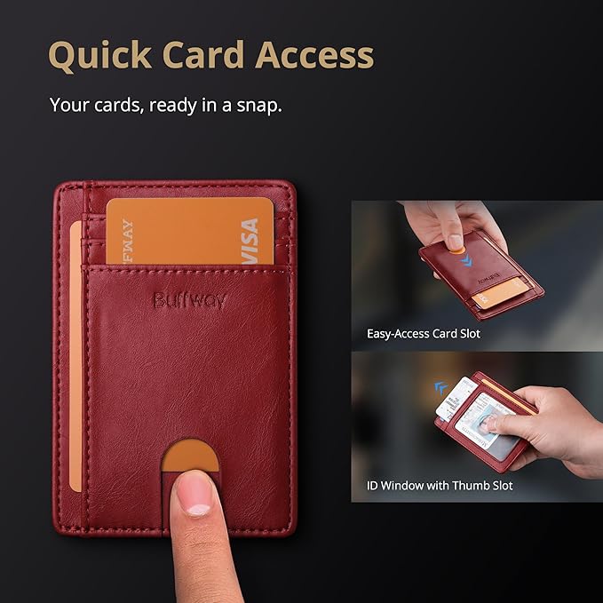Buffway Slim Minimalist Front Pocket RFID Blocking Leather Wallets - Image 3
