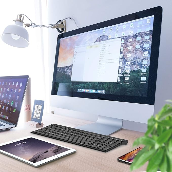 iClever BK10 Bluetooth Keyboard, Universal Bluetooth 5.1 Wireless Keyboard with Number Pad, Ergonomic Design, Multi-Device Compatibility, Stable Connection for Mac, iPad, iPhone, Android, Windows-DeskLoop Office