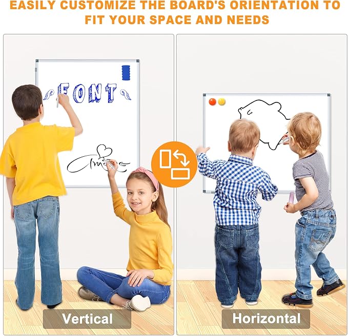 H-Qprobd White Board Dry Erase Whiteboard for Wall 24x18 (2pcs) Magnetic Boards for Office Classroom & Home, Small Wall Whiteboard Including 6 Markers, 10 Magnets, 2 Erasers & 10 Adhesive Hooks-DeskLoop Office