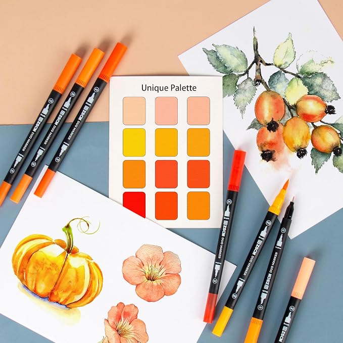 ZSCM Orange Duo Tip Marker Pens, 12 Pack Fine & Brush Markers - Image 5