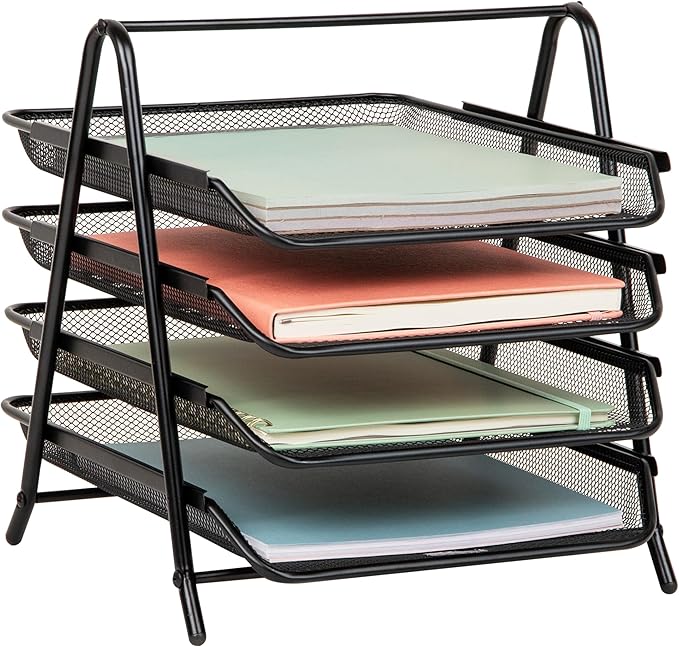 Mind Reader 4-Tier Paper Tray, Desktop Organizer, File Storage, Metal Mesh by MindReader