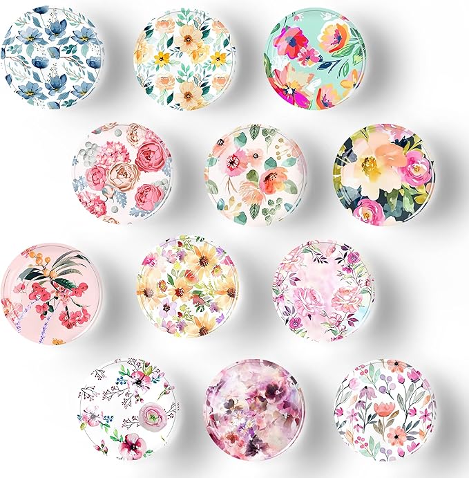 12Pcs Glass Strong Magnetic Refrigerator Magnet Fridge Sticker,Colorful Flowers Crystal Fridge Magnets Decoration for Crafts,Fridge Magnets for Kitchen, Office Whiteboard, Cabinet and Dishwasher-DeskLoop Office