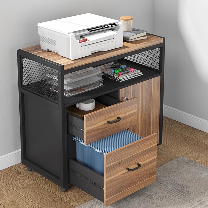 Tribesigns 55" Executive Desk with Reversible File Cabinet, Large L-Shaped Office Desk with Drawers, Business Furniture Workstation for Home Office (Dark Walnut, 55-inch)-DeskLoop Office