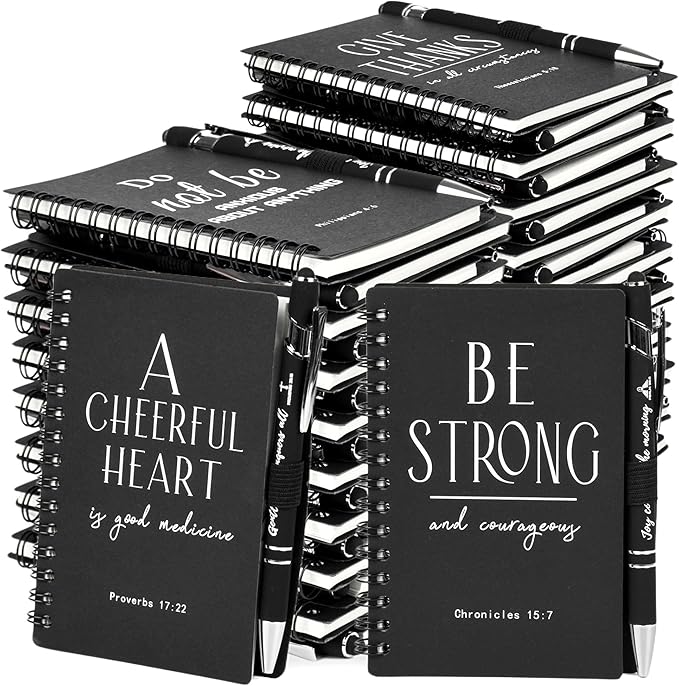 Christian Prayer Journal Spiral Black Notebooks Bulk Small Notepad with Pens - Small Notepads (4.13”x5.43”) - inspirational Gifts for male, Church Members & Bible Study Groups (30 sets Black)-DeskLoop Office
