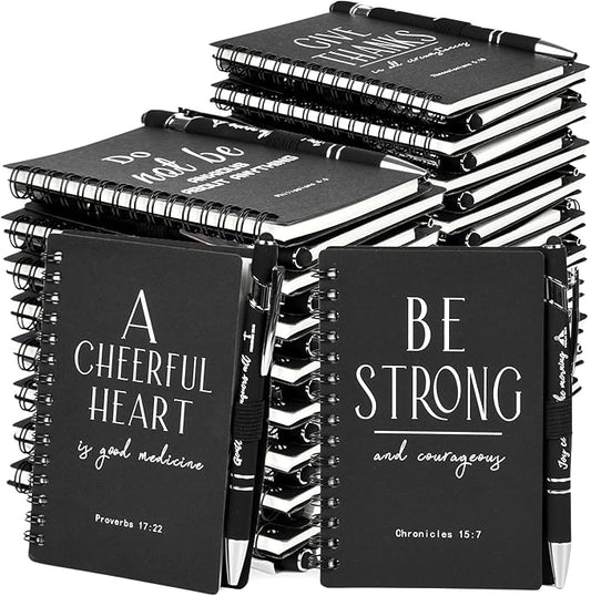 Christian Prayer Journal Spiral Black Notebooks Bulk Small Notepad with Pens - Small Notepads (4.13”x5.43”) - inspirational Gifts for male, Church Members & Bible Study Groups (30 sets Black)-DeskLoop Office