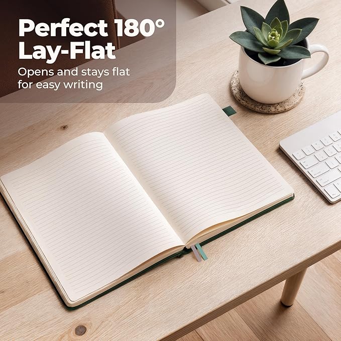 Classic Lined Journal Notebook 8.5x11" A4 Hardcover Leather - Green - 200 Pages College Ruled Large with Sticky Tabs, Pockets, and Pen Loop for Writing and Journaling - Big Hardback Men and Women-DeskLoop Office