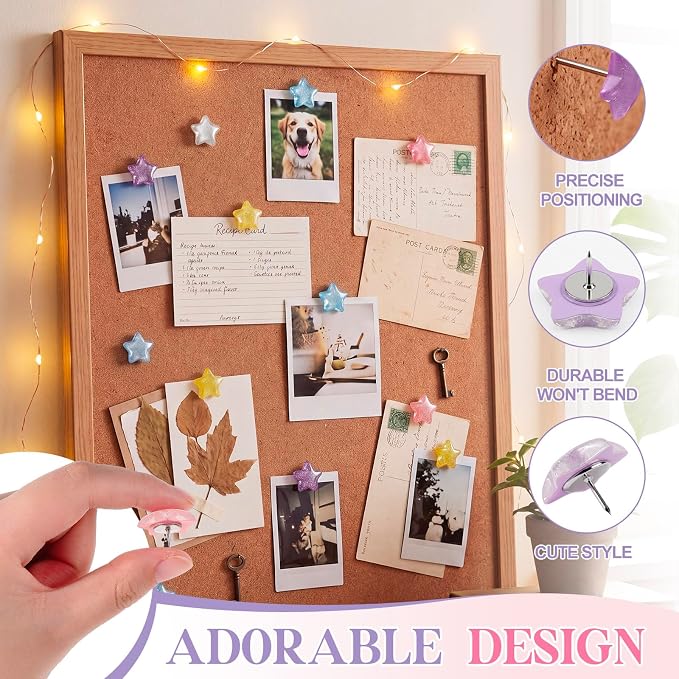 Epakh 30 Pcs Glitter Star Thumb Tacks Decorative Glitter Star Push Pins - Image 3