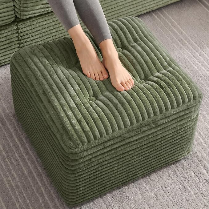 23.6in Pouf Ottoman, Corduroy Ottoman Foot Rest by Unknown