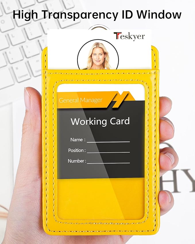 Teskyer Badge Holder with Lanyard, Leather ID Name Badge Card Holder with - Image 3