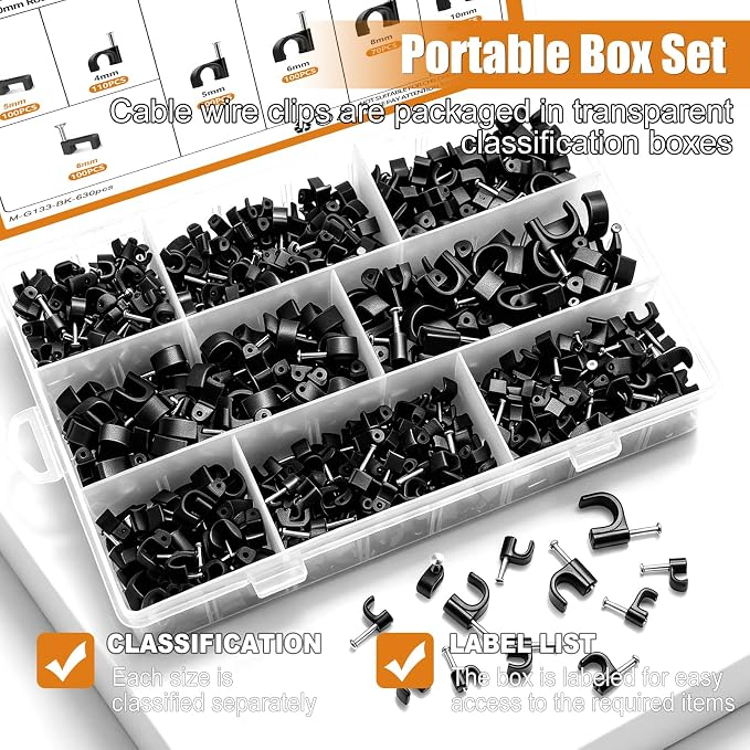 mankk 630PCS Black Cable Clips Nail in Cable Clips Wire Clips 4/5/6/8/10mm - Image 4