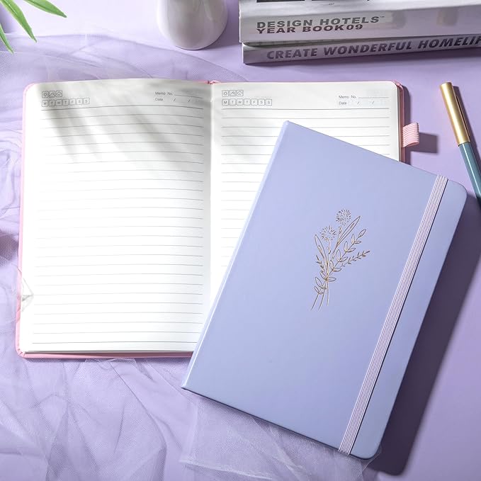 Lined Journal Notebook for Women Cute Leather Journals for Writing Aesthetic Floral Diary 192 Pages A5 Hardcover Journaling Notebooks with Pen Loop, 5.7 x 8.3 In, Purple-DeskLoop Office