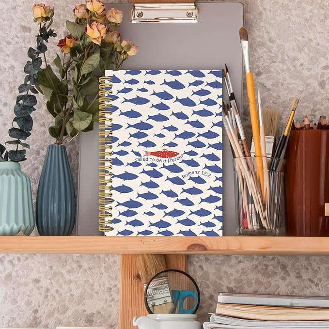 Christian Fish Spiral Notebook, Coastal Beach Bible Journaling Notebooks for Note Taking, Ocean Fish Hardcover Journals for Women Men 160 Pages 5.5 x 8.3 Inch, Christian Gifts for Women-DeskLoop Office