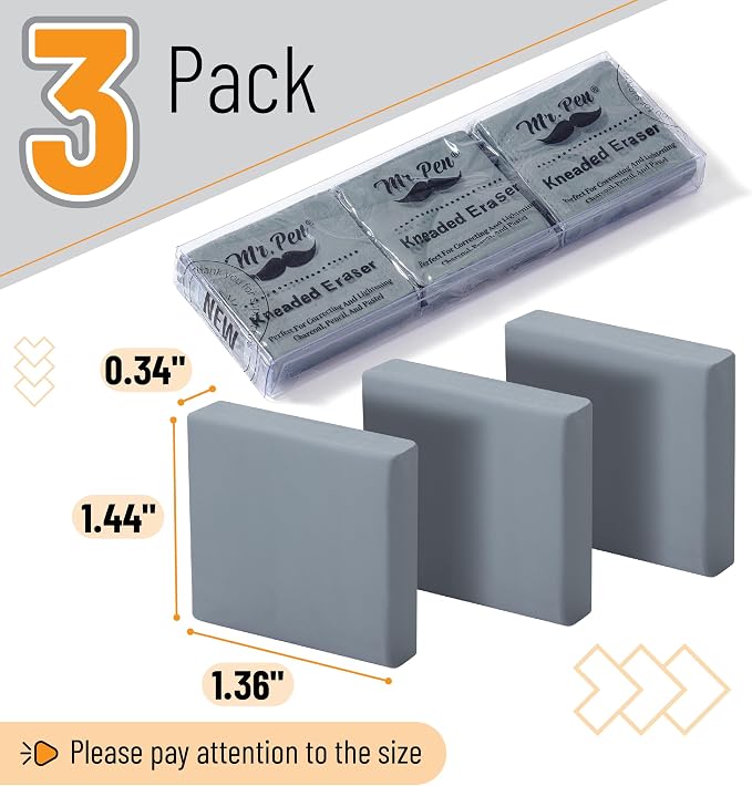 Mr. Pen- Kneaded Erasers, 1.44" x 1.36", 3 Pack, Graphite & Pastel Drawing - Image 2