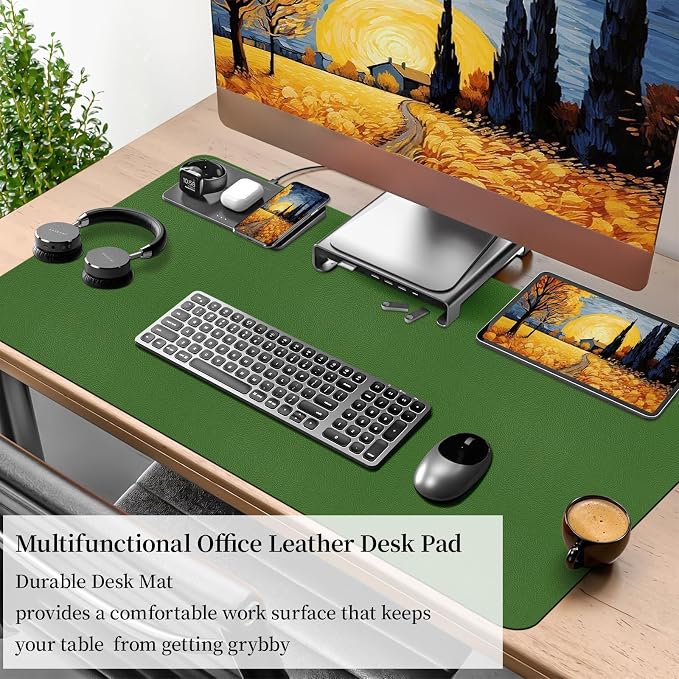 Green Leather Desk Mat, Dual-Side Use Desk Matt - Image 5