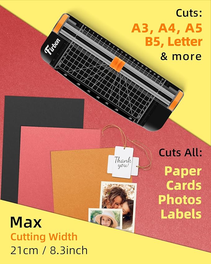 Firbon Black A5 Paper Cutter, Straight Small Paper Trimmer with Side Ruler for Scrapbooking Craft, Paper, Coupon, Label, Cardstock-DeskLoop Office